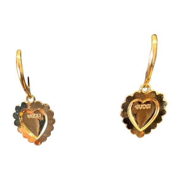 Gucci Gold & Crystal GG Heart Monogram Dangle Earrings (GGXX044) - Picture 2 of 6